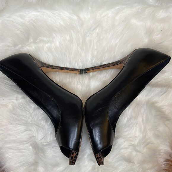 Saks Fifth Avenue Womens Black Open Toe Leopard Print Heels - Picture 6 of 8